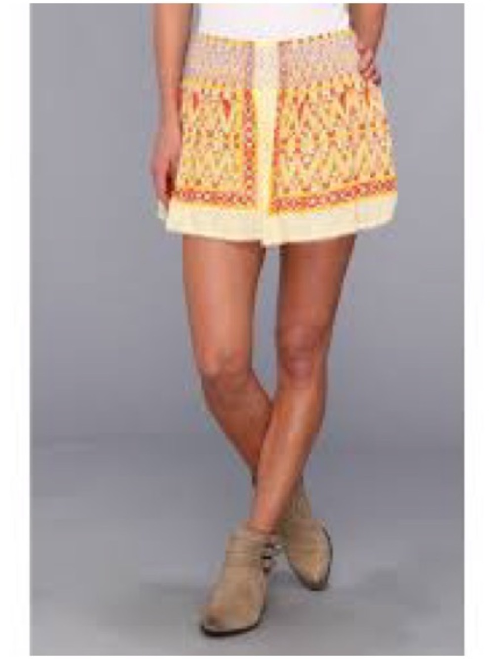 Free People Yellow Cream Mini Skirt with Red & Aqua Accents